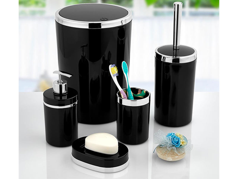 Yuvarlak Siyah Gümüş Banyo Seti